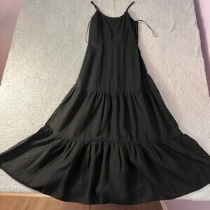 NWT Joie  black spaghetti strap Maxi dress Linen Blend Cotton Lined W/ B+W Scarf